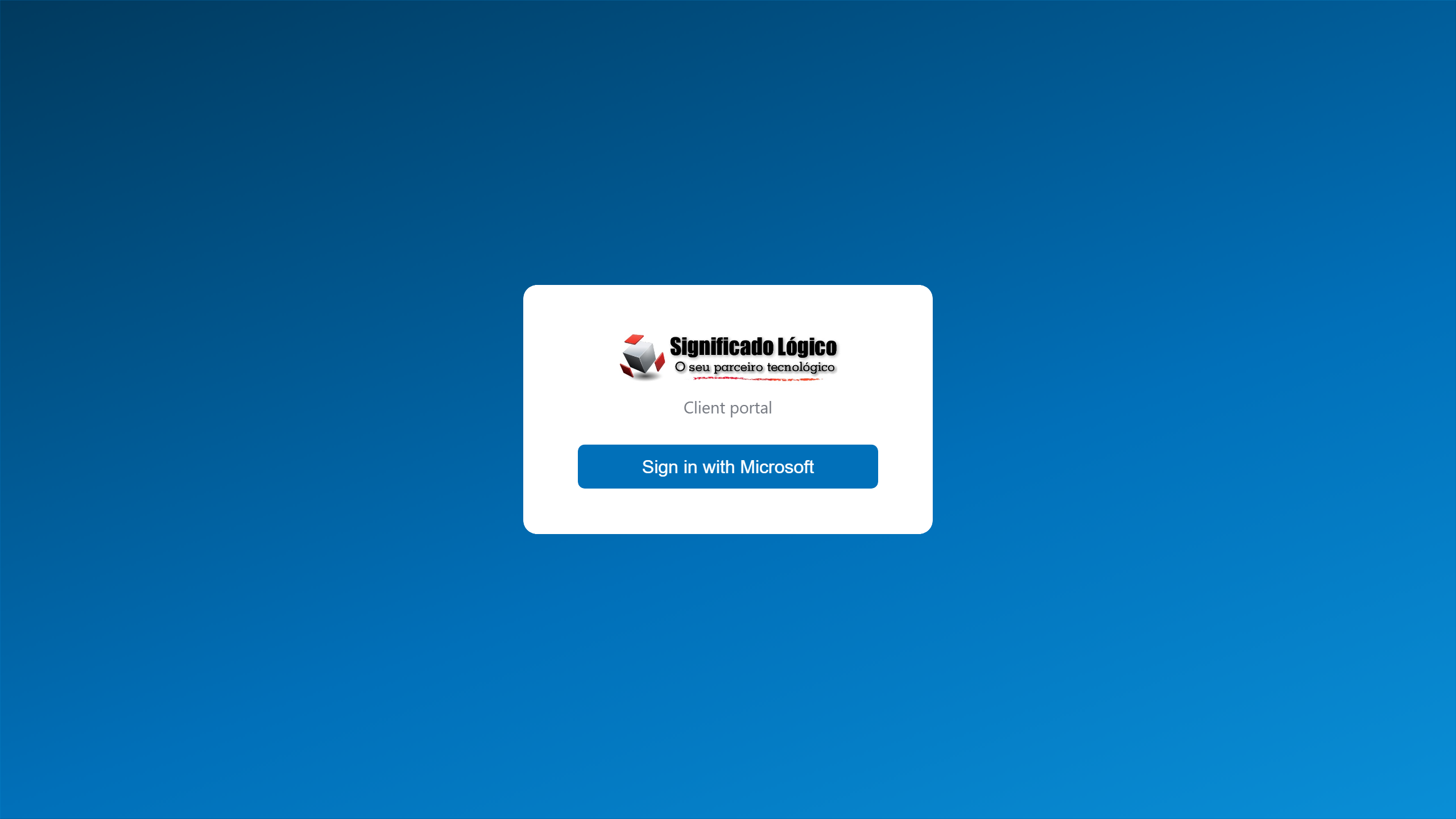 Client portal sign-in screen — access with the Microsoft account the client already uses, no separate password